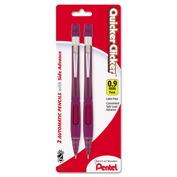 Pentel Quicker Clicker Mechanical Pencil, 0.9 mm, HB (#2.5), Black Lead, Burgundy Barrel, PK2, 2PK PD349BP2